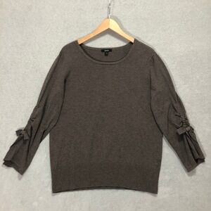 Alfani Knit Sweater Tie Sleeve Brown‎ Crew Neck Pullover Top Large